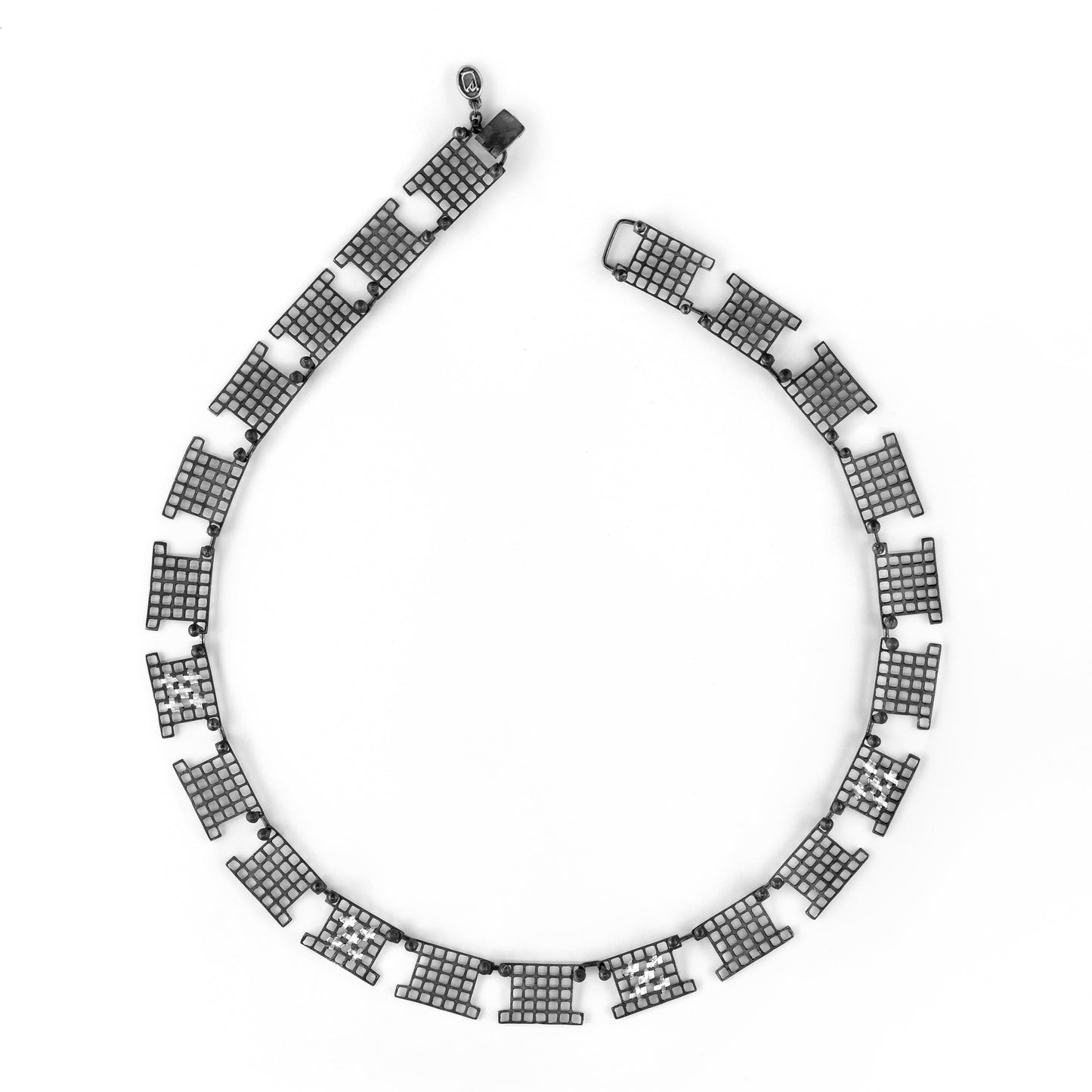 Tally on Silver Handmade Black Necklace