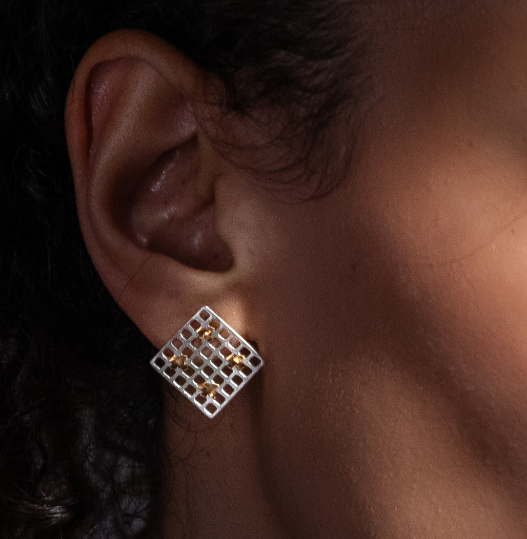 Tally on Silver Big Squares Earrings