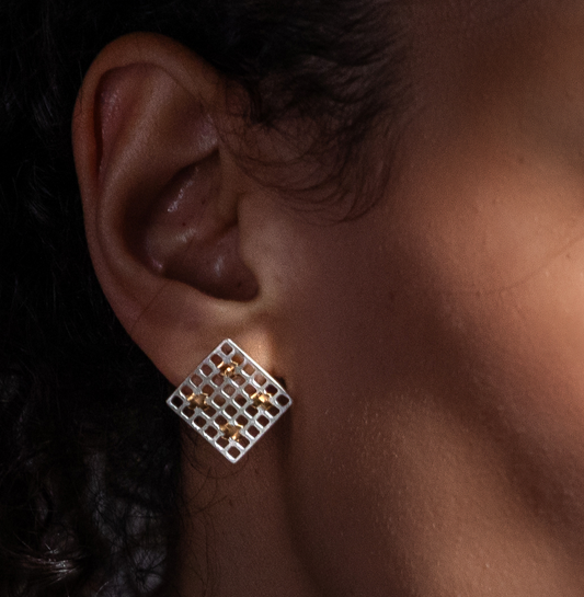 Tally on Silver Big Squares Earrings