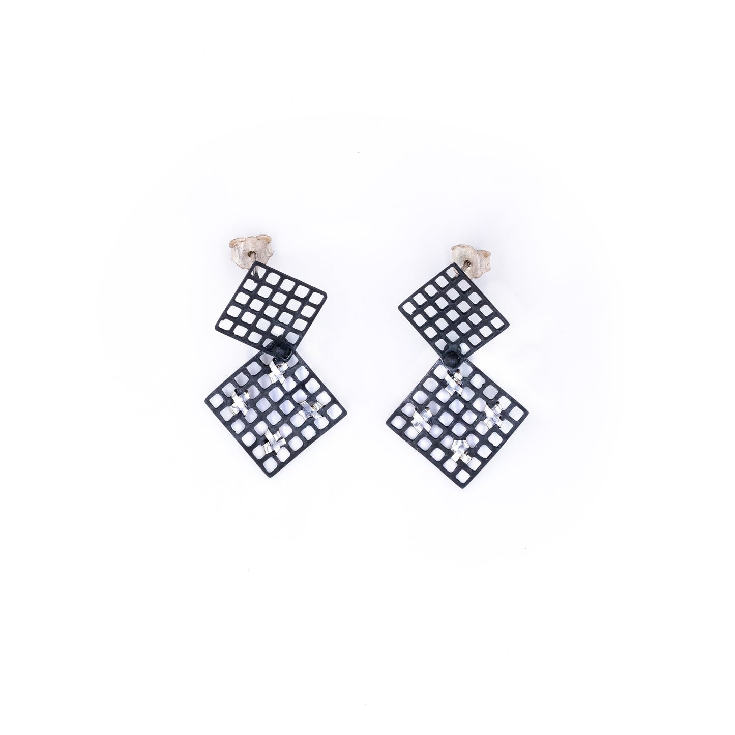 Tally on Silver Handmade 2 Black Squares Earrings