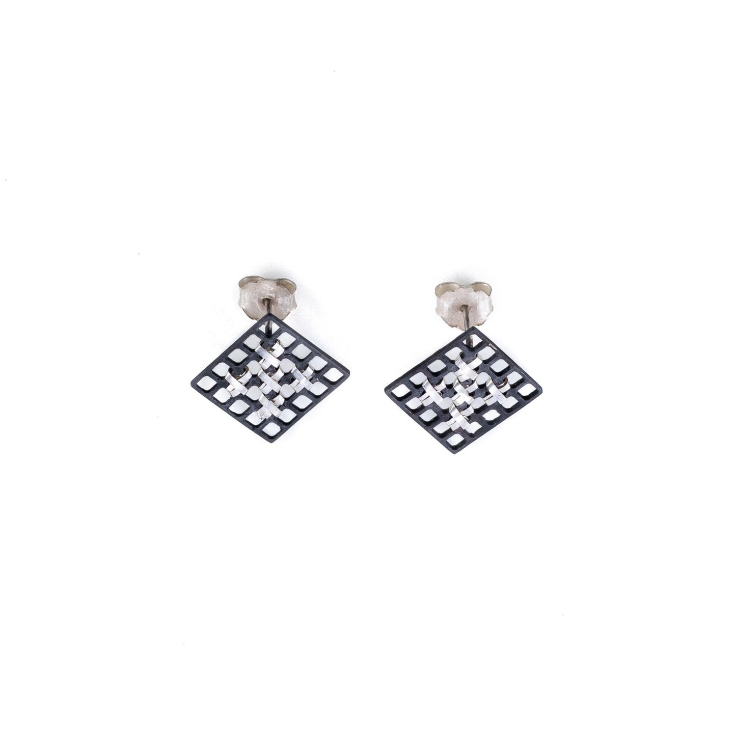 Tally on Silver Small Black Square Earrings